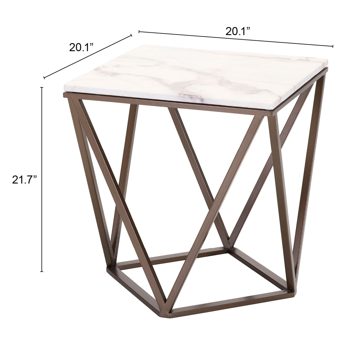 ZUO - Tintern End Table in White/Antique Brass/Dark Brown