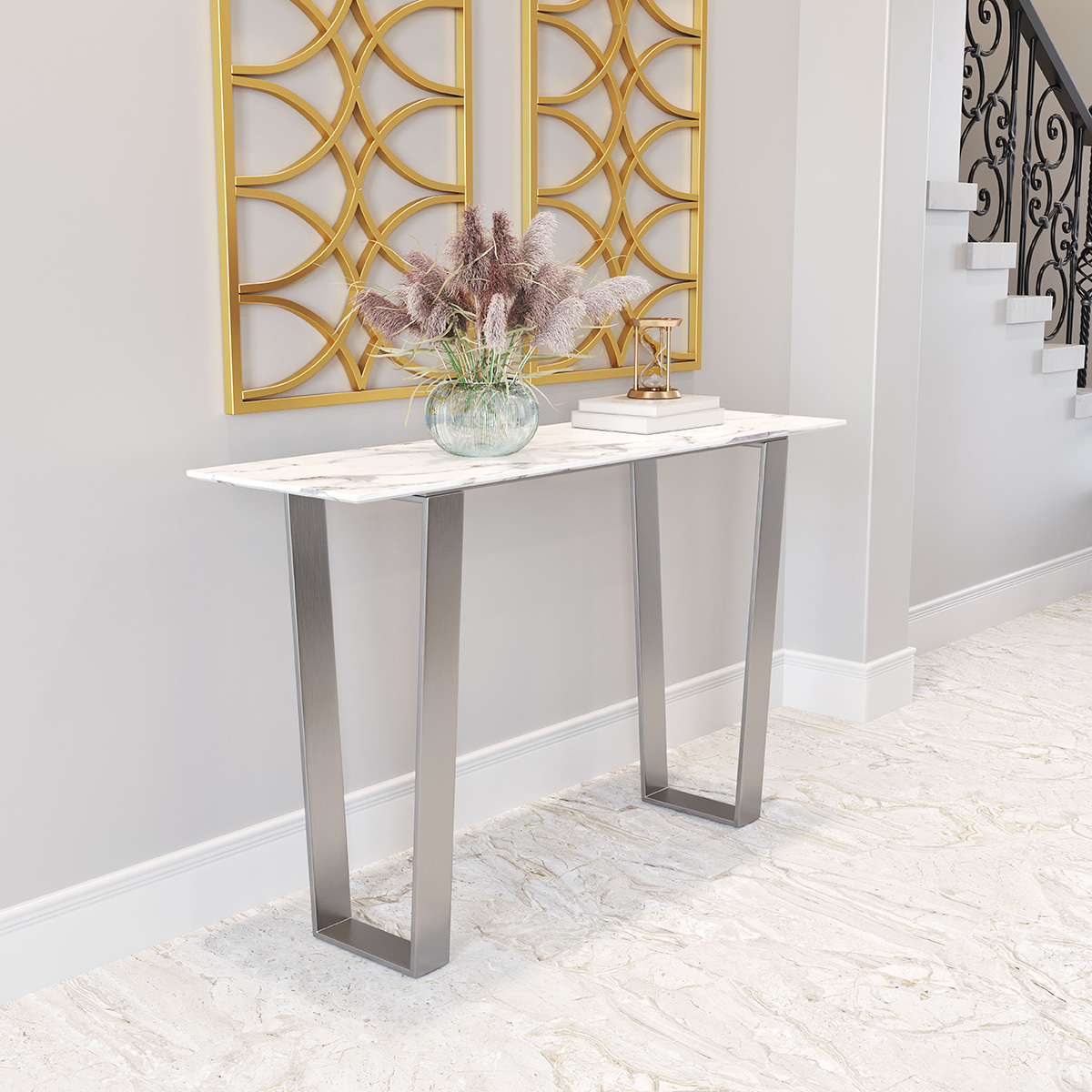 ZUO Atlas Console Table - White/Silver