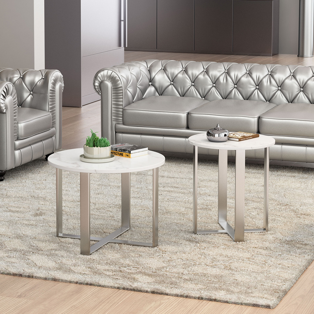 ZUO Atlas End Table - White/Silver