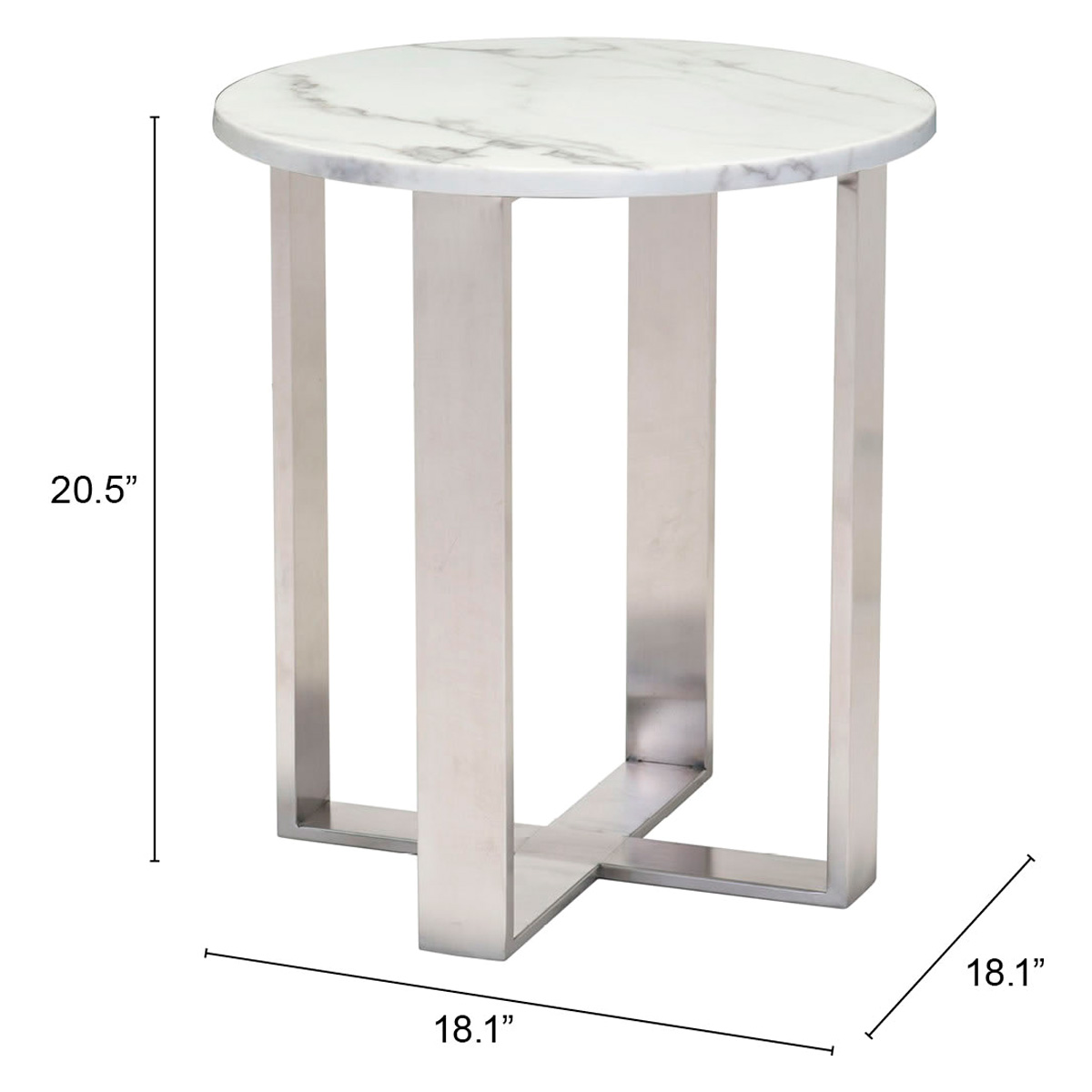 ZUO Atlas End Table - White/Silver