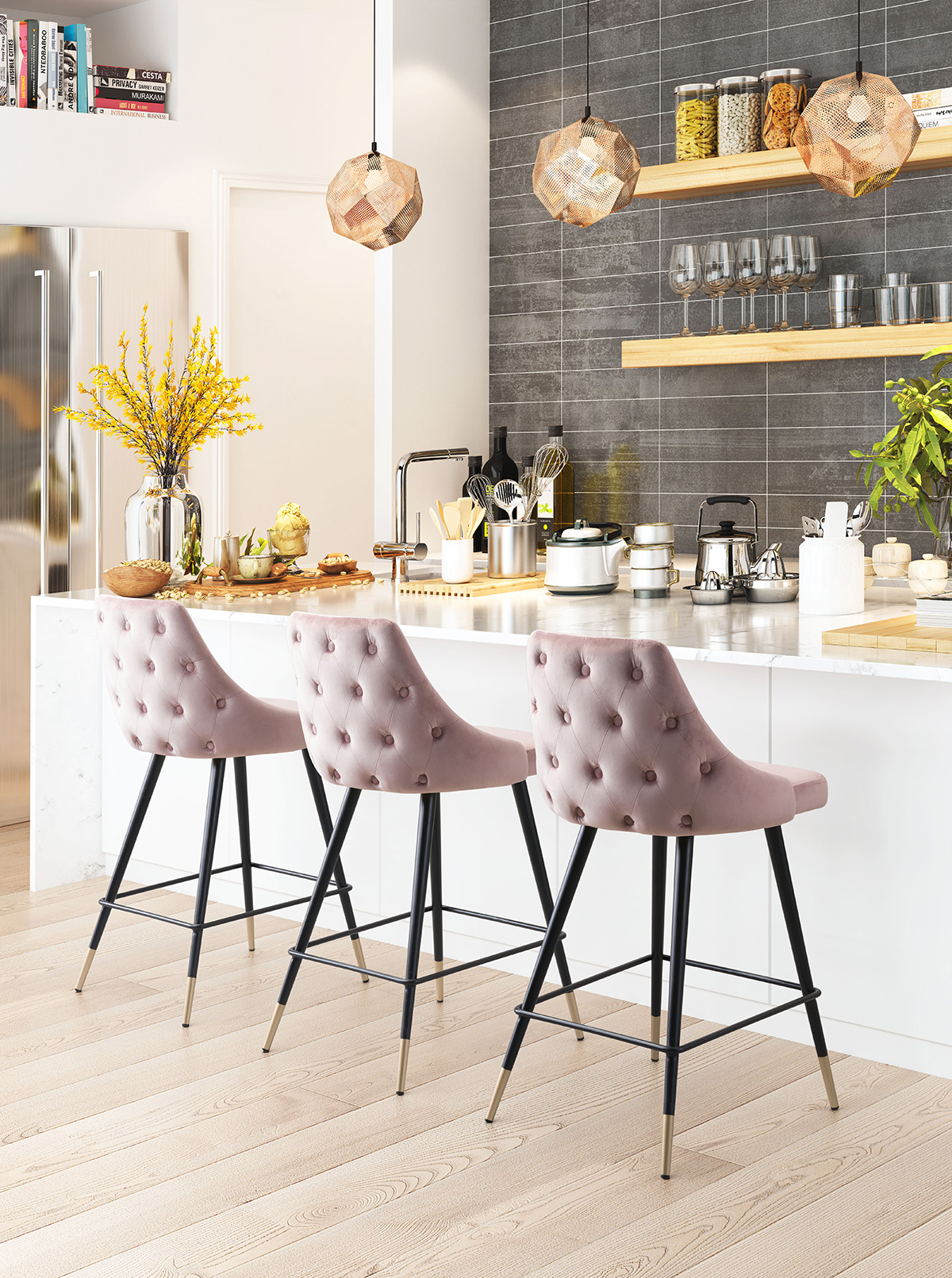 ZUO Piccolo Counter Chair - Pink/Black/Gold