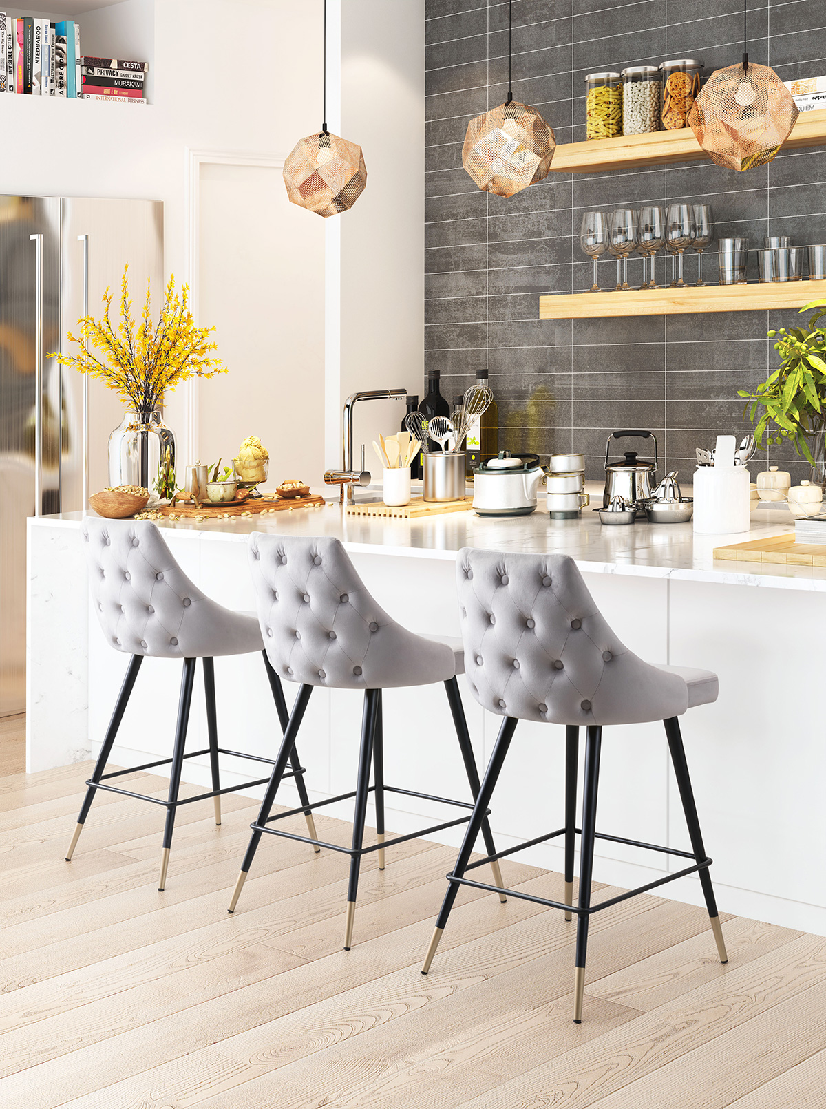 ZUO Piccolo Counter Chair - Gray/Black/Gold