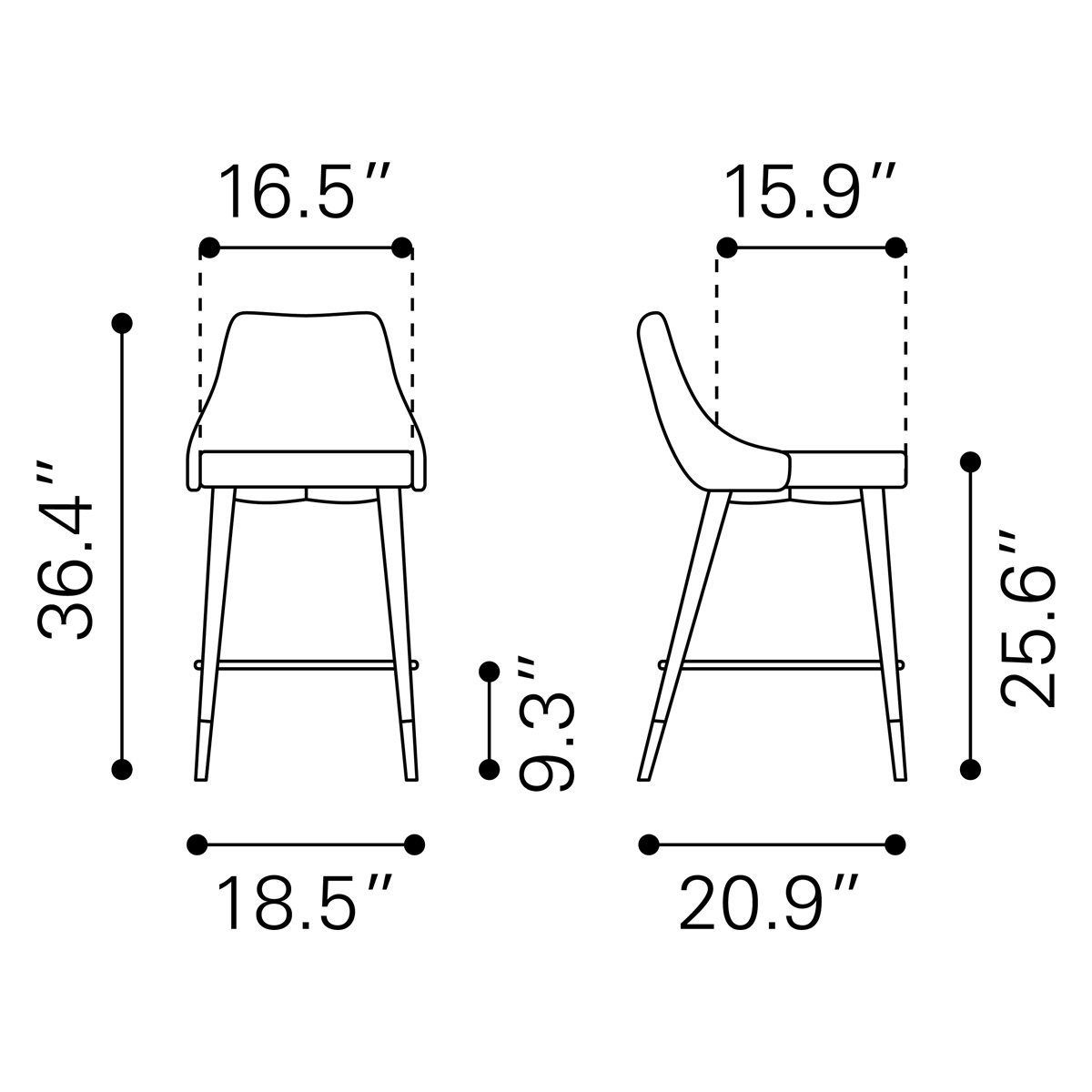 ZUO Piccolo Counter Chair - Gray/Black/Gold