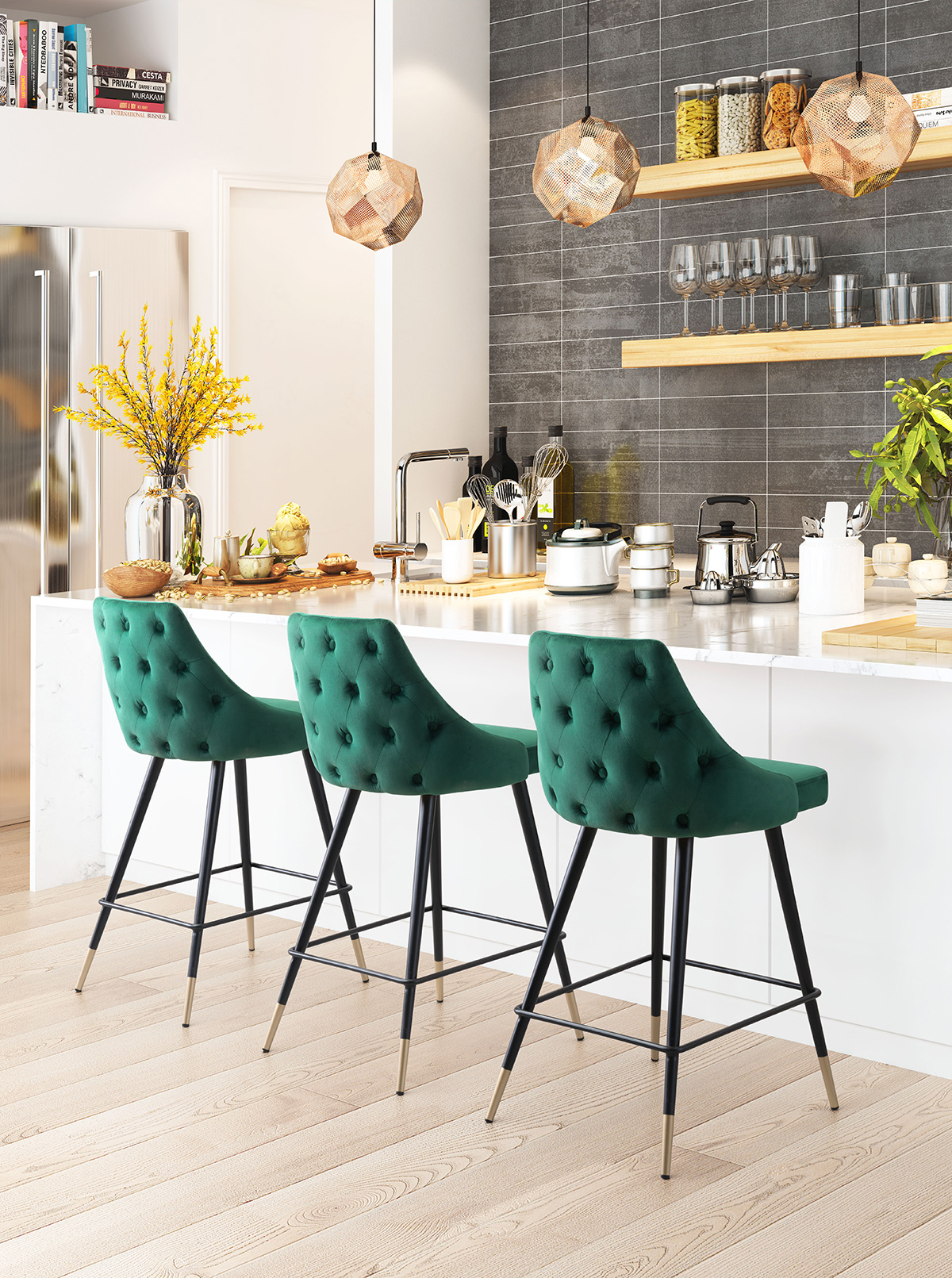 ZUO Piccolo Counter Chair - Green/Black/Gold