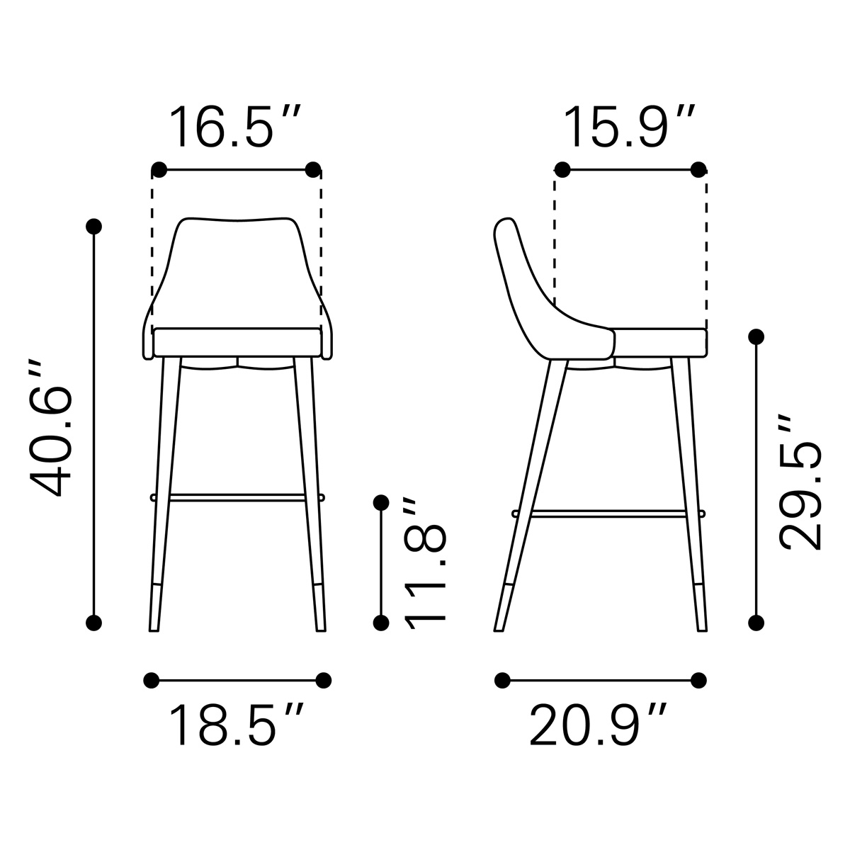 ZUO Piccolo Bar Chair - Gray/Black/Gold