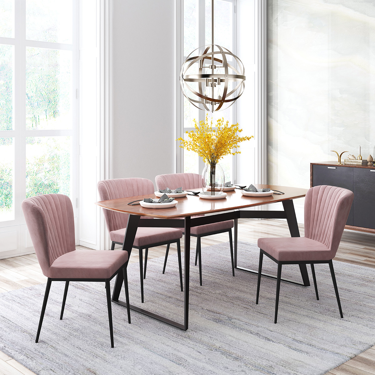 ZUO Tolivere Dining Chair Set - Pink/Black