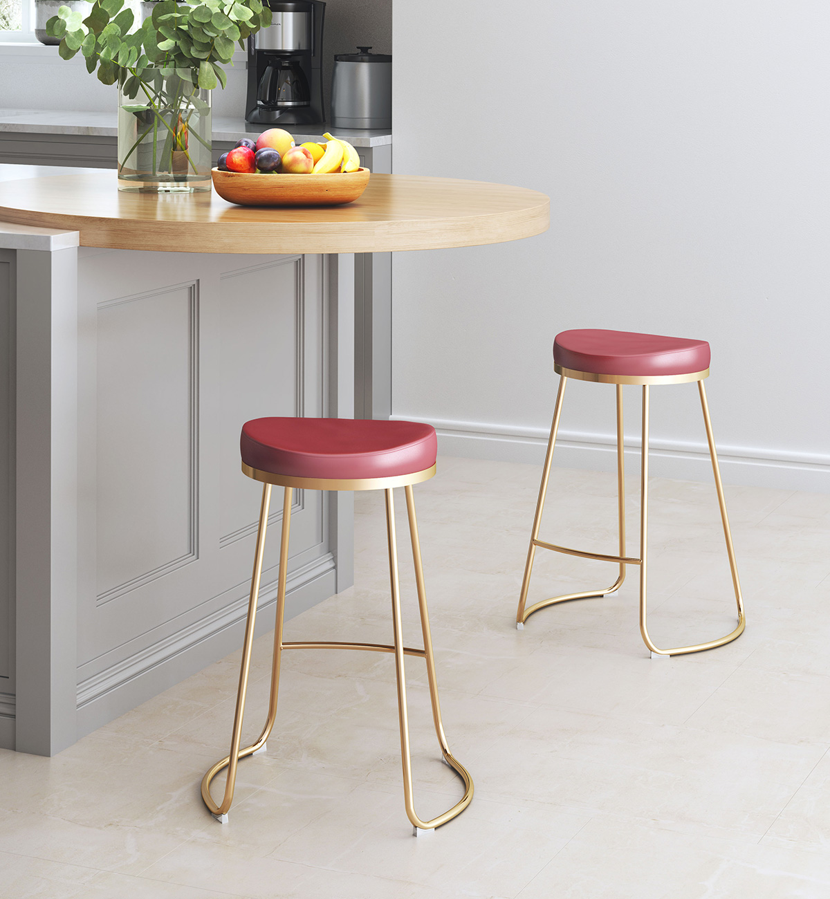 ZUO Bree Counter Stool (Set Of 2) - Burgundy/Gold