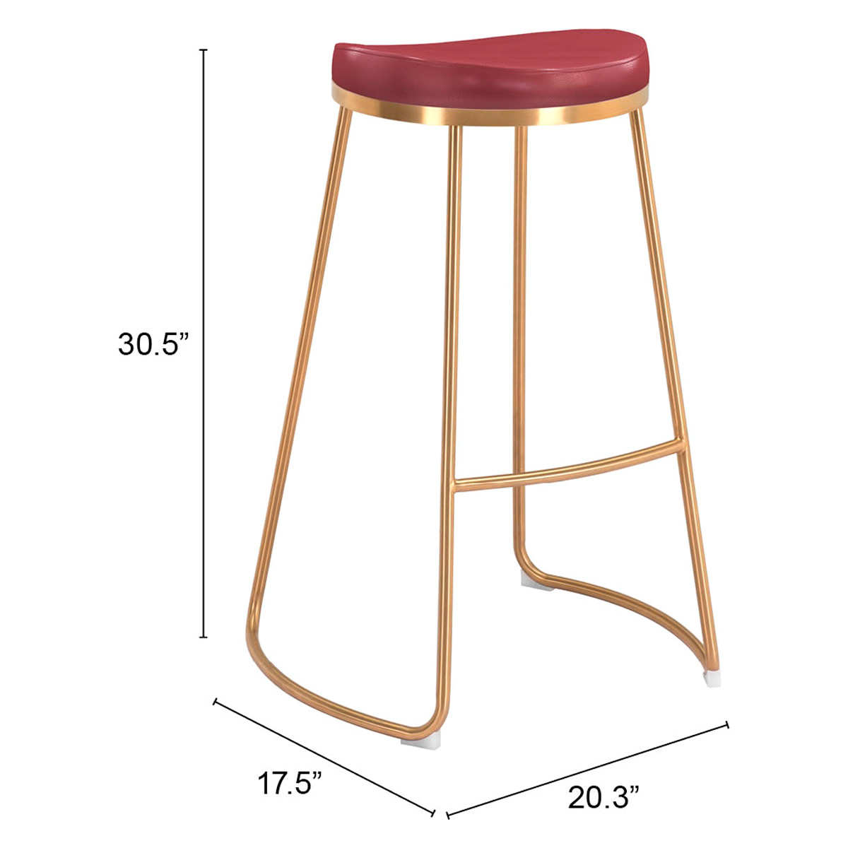 ZUO Bree Barstool (Set Of 2) - Burgundy/Gold