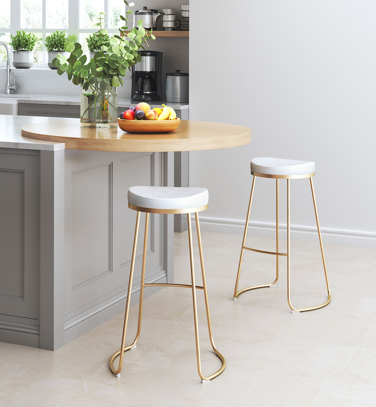 ZUO Bree Barstool (Set Of 2) - White/Gold