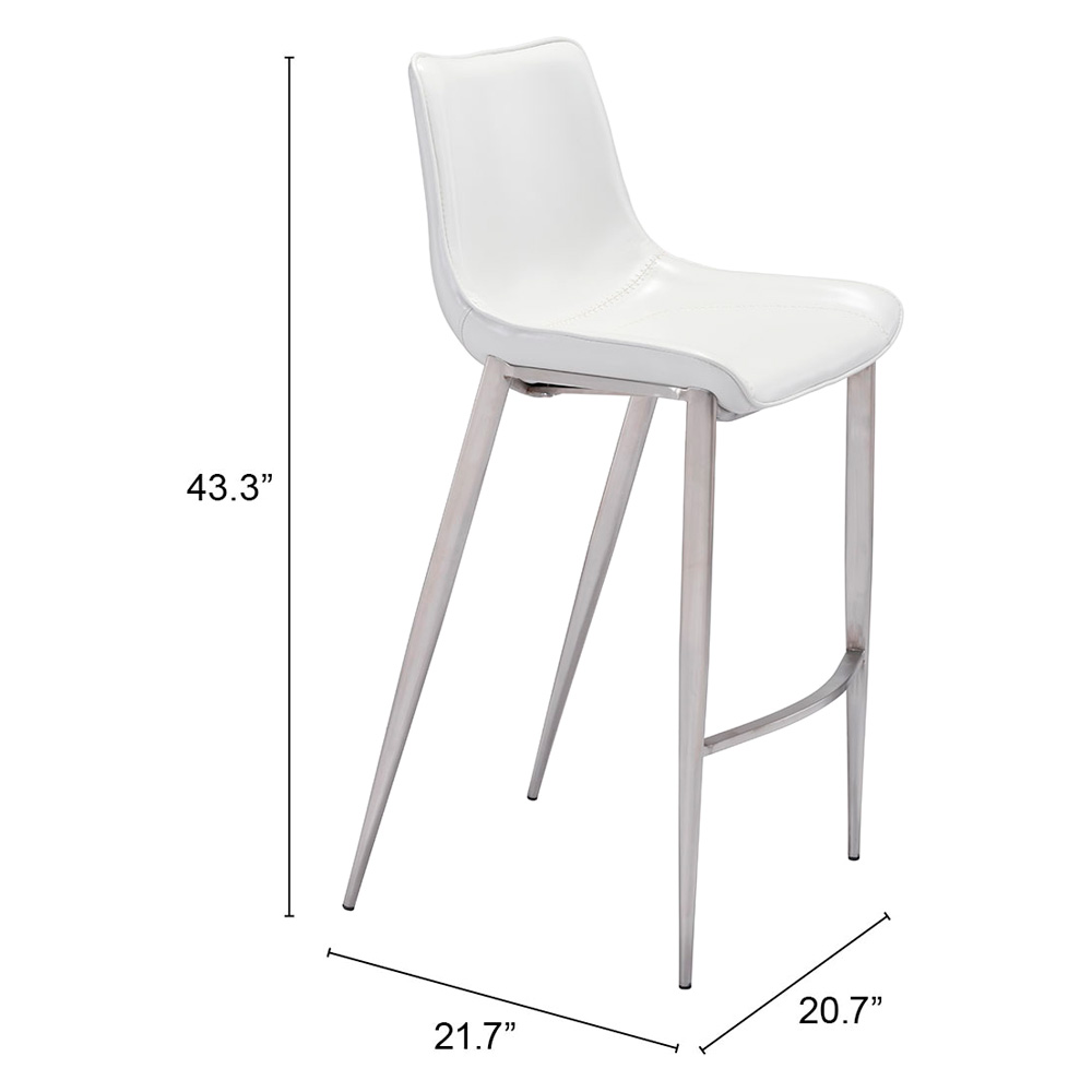 ZUO Magnus Bar Chair (Set Of 2) - White/Silver