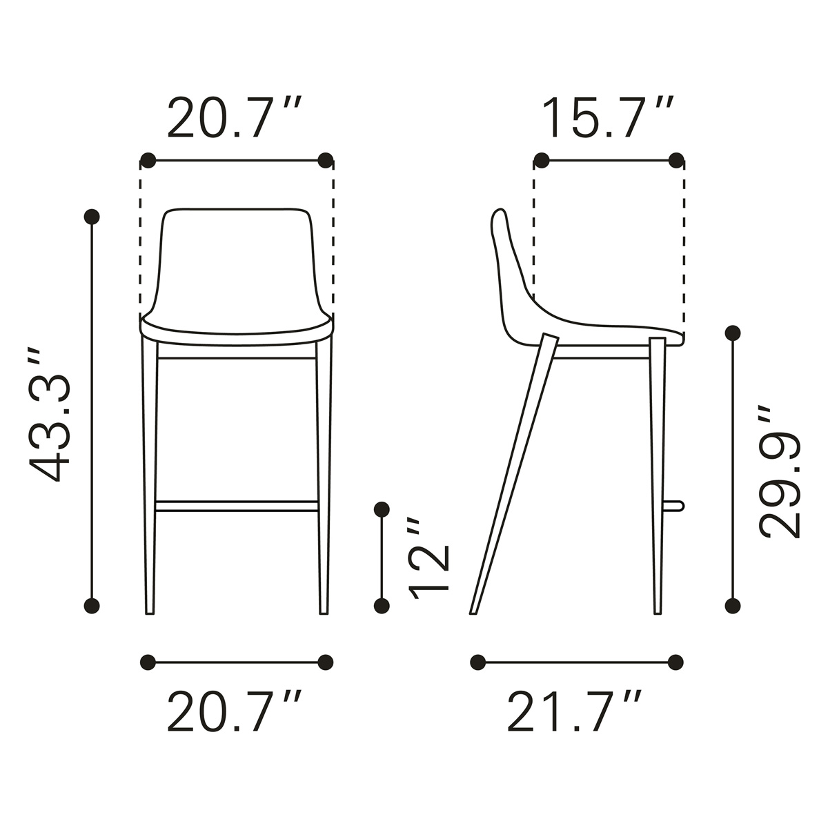 ZUO Magnus Bar Chair (Set Of 2) - Black/Silver