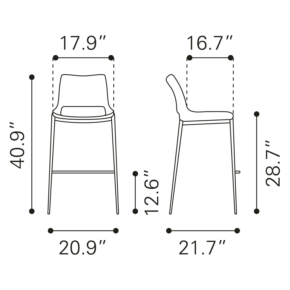 ZUO Ace Bar Chair (Set Of 2) - Black/Silver