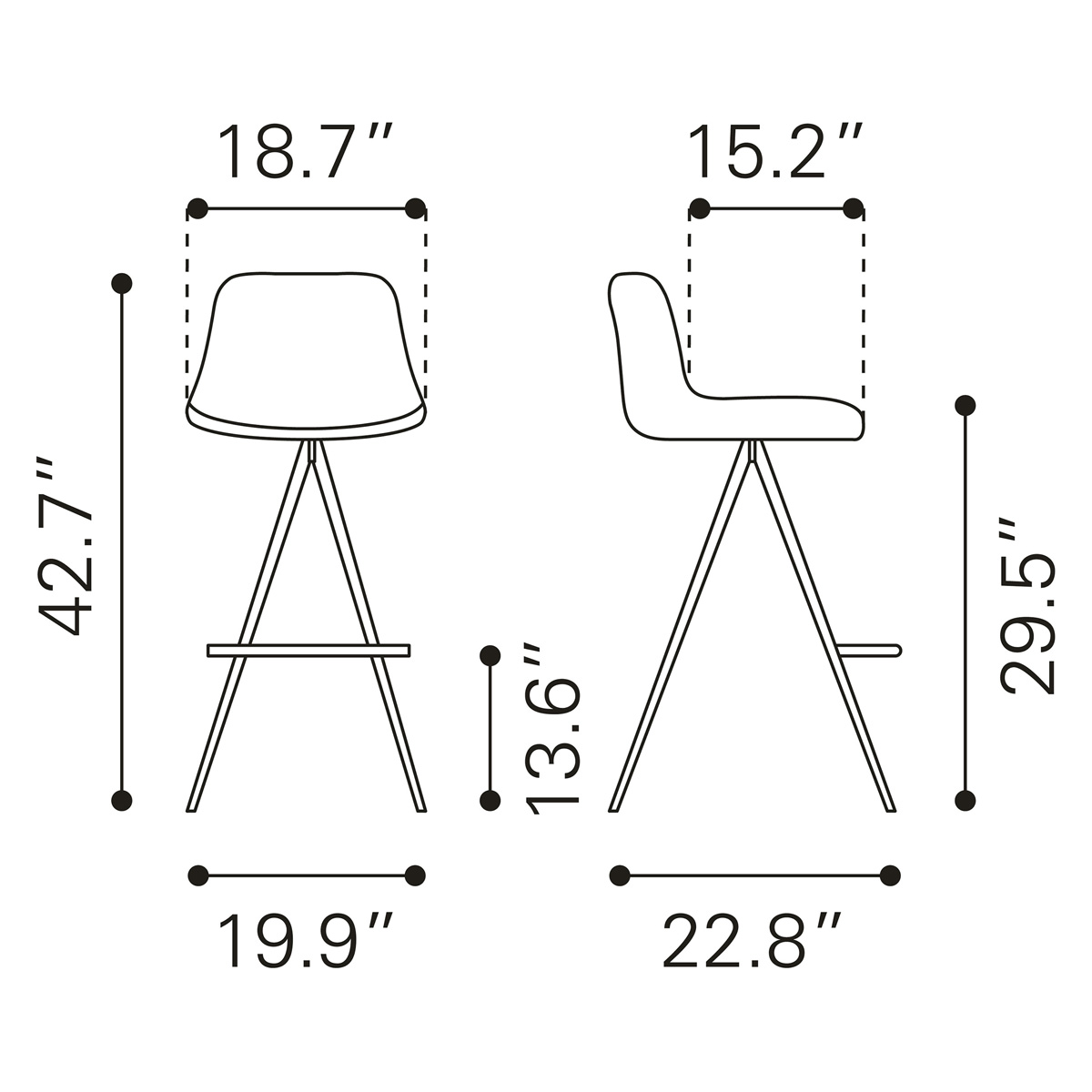 ZUO Aki Bar Chair (Set Of 2) - White/Black