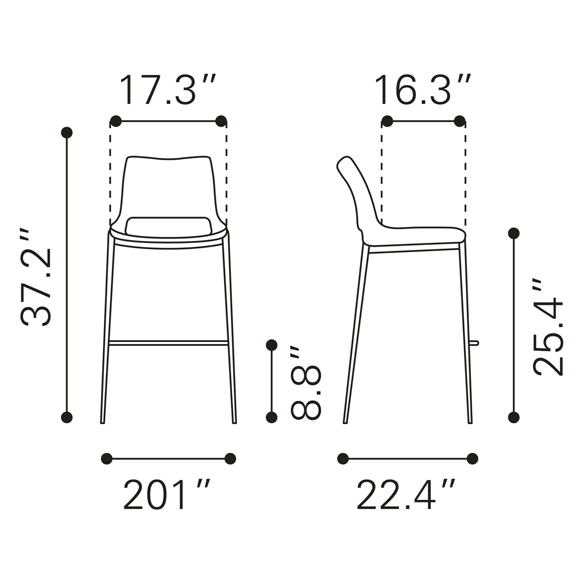 ZUO Ace Counter Chair (Set Of 2) - White/Silver