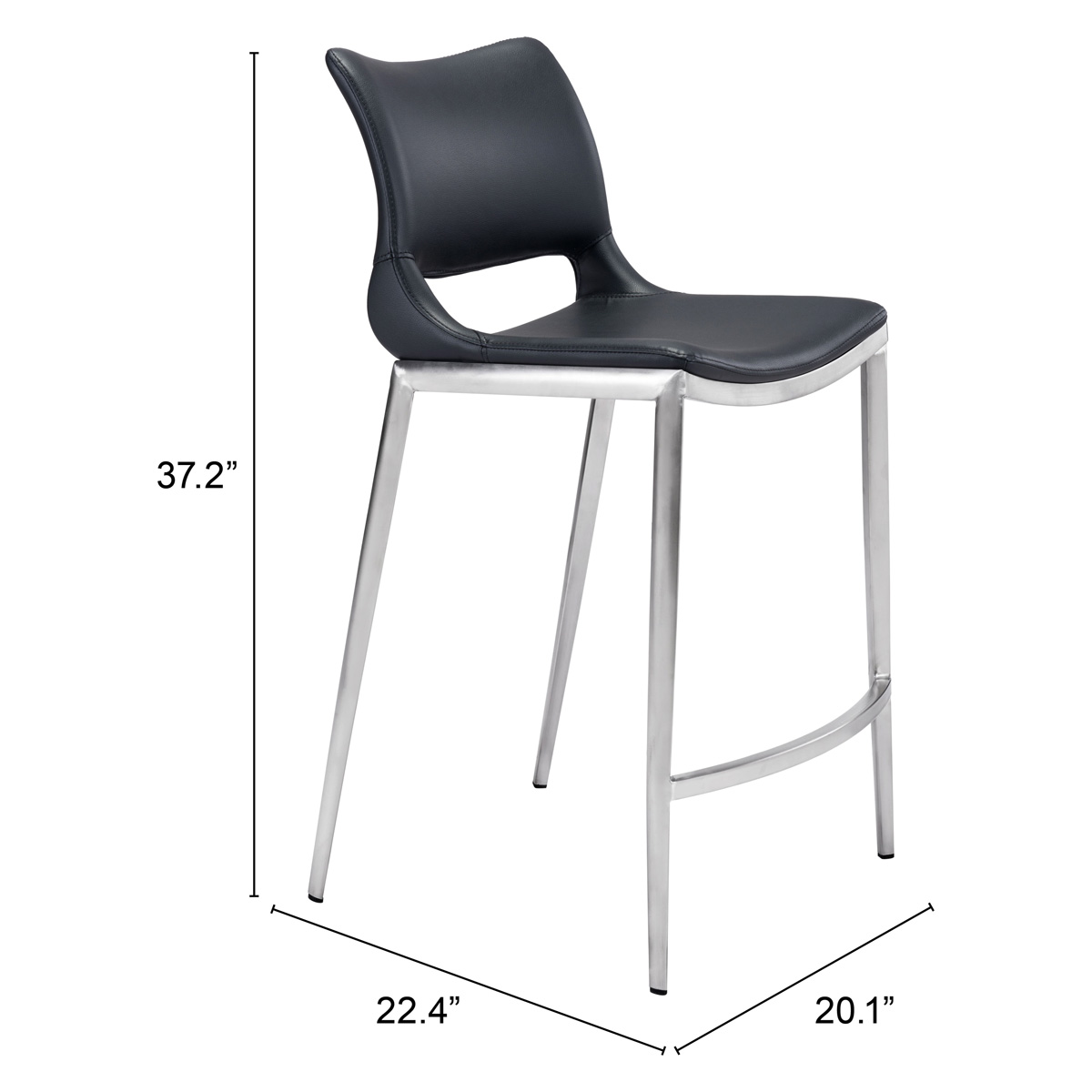 ZUO Ace Counter Chair (Set Of 2) - Black/Silver