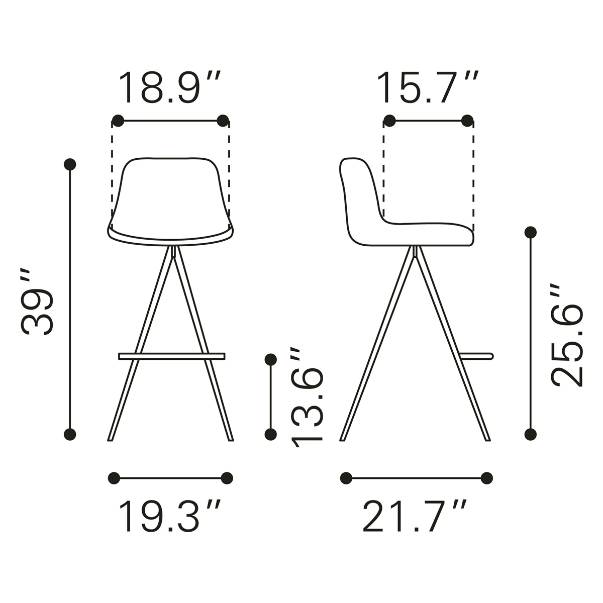 ZUO Aki Counter Chair (Set Of 2) - White/Black