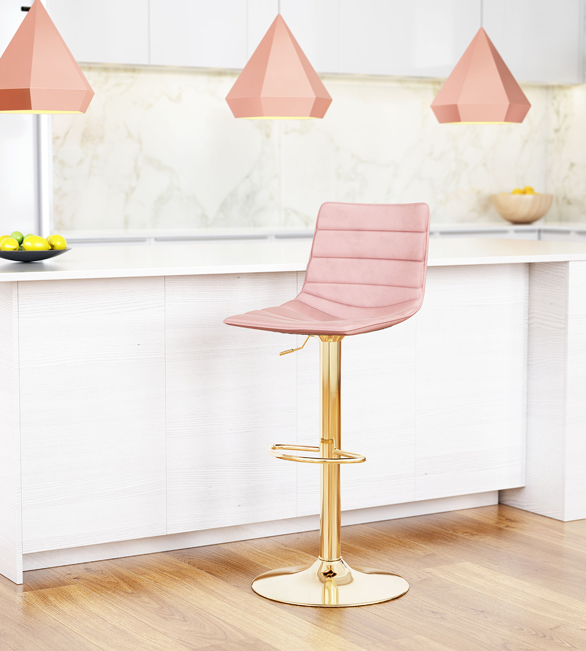 ZUO Prima Bar Chair - Pink/Gold