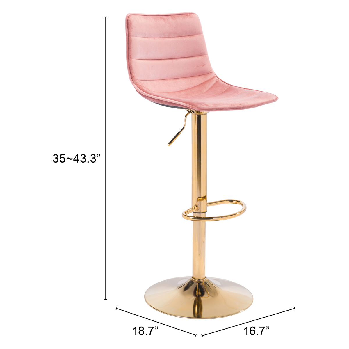 ZUO Prima Bar Chair - Pink/Gold