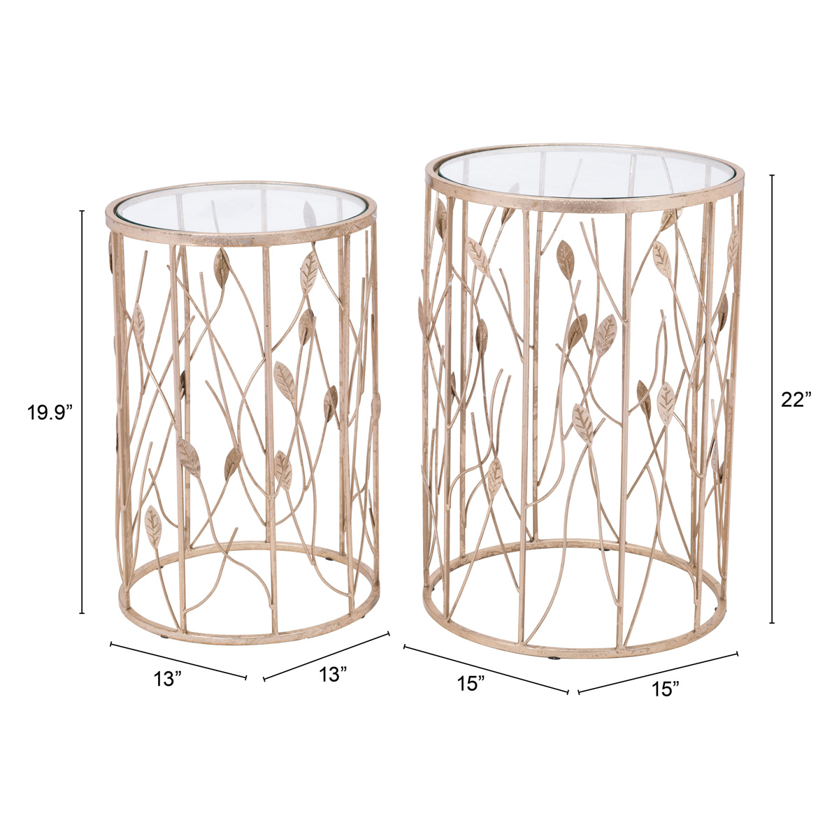 ZUO - Sage Side Table (Set Of 2) in Clear/Gold