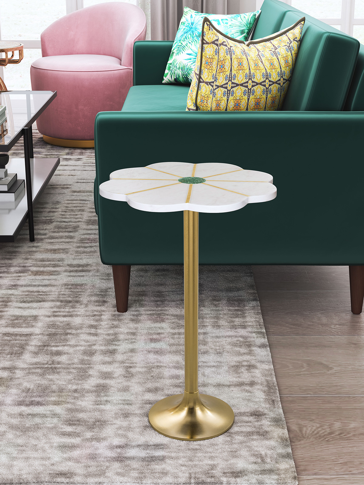 ZUO - Scallop Side Table in White/Green/Gold