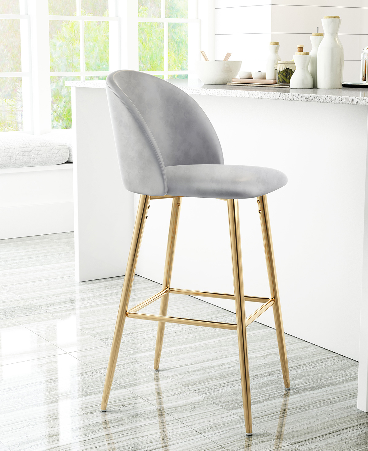 ZUO Cozy Bar Chair - Gray/Gold