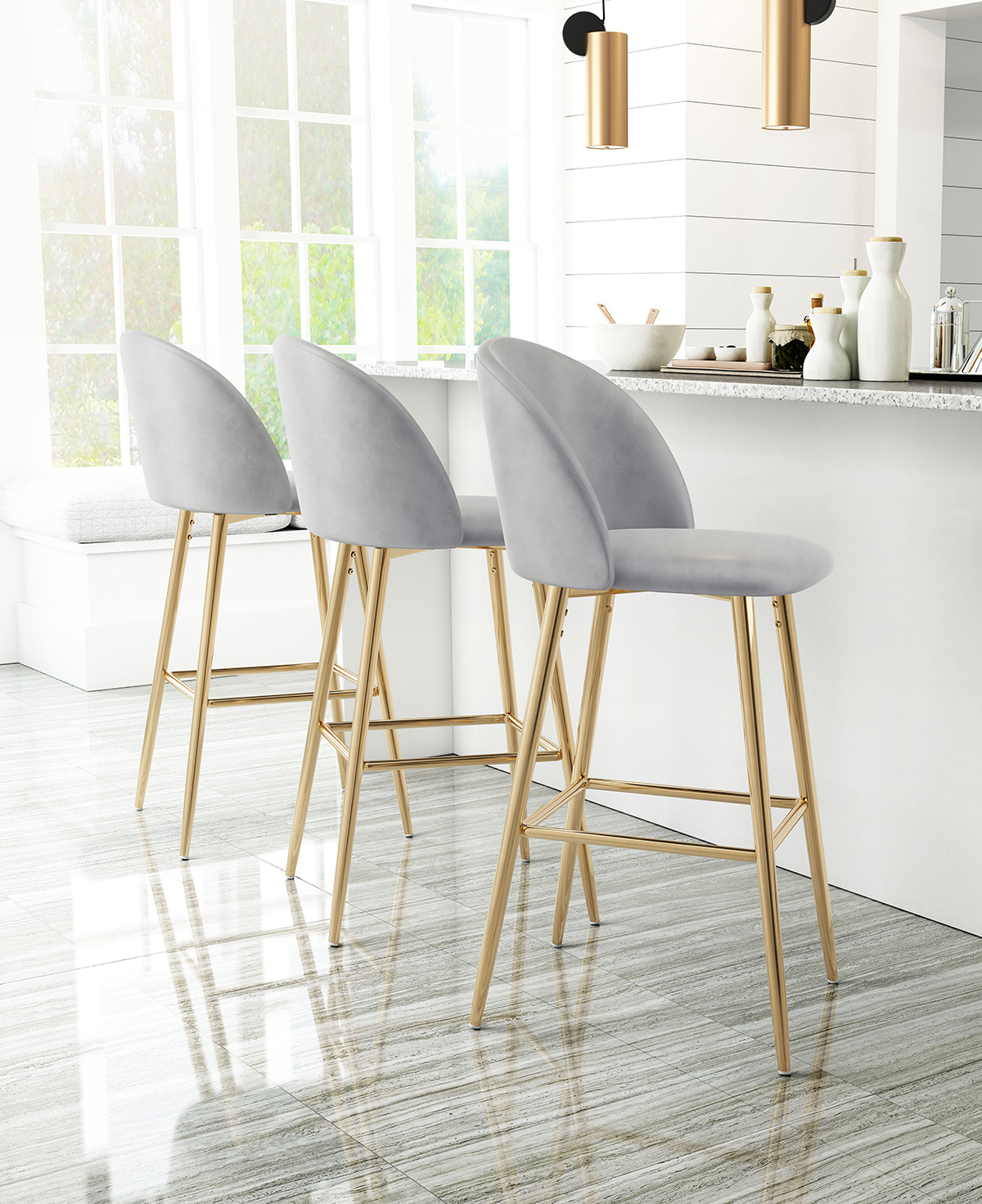 ZUO Cozy Bar Chair - Gray/Gold