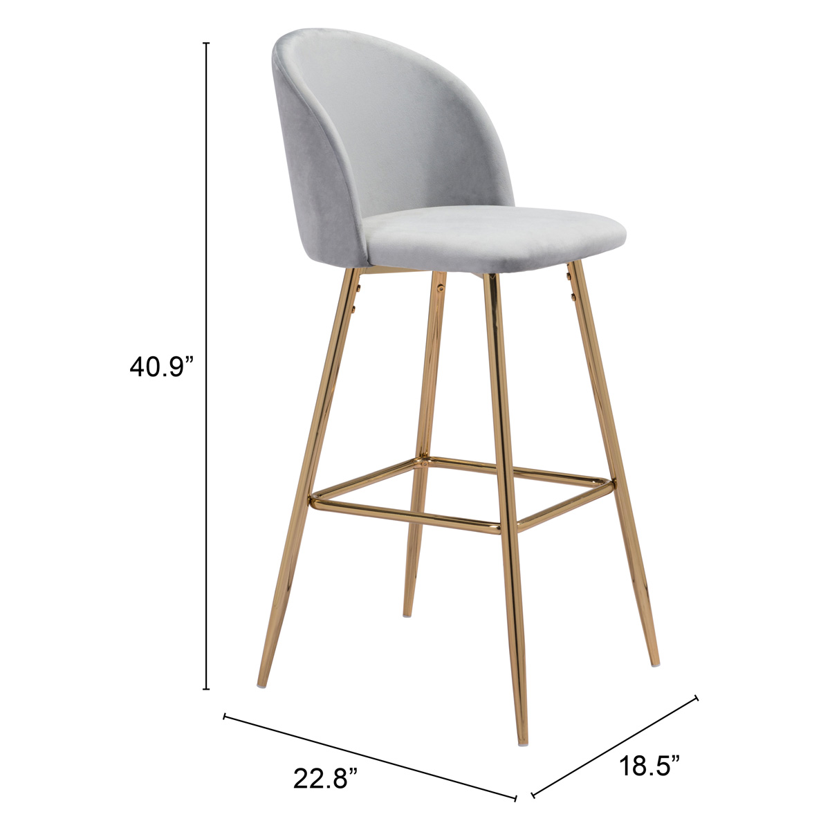 ZUO Cozy Bar Chair - Gray/Gold