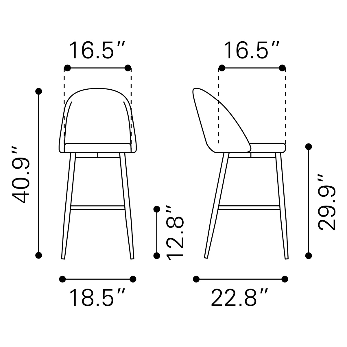 ZUO Cozy Bar Chair - Gray/Gold