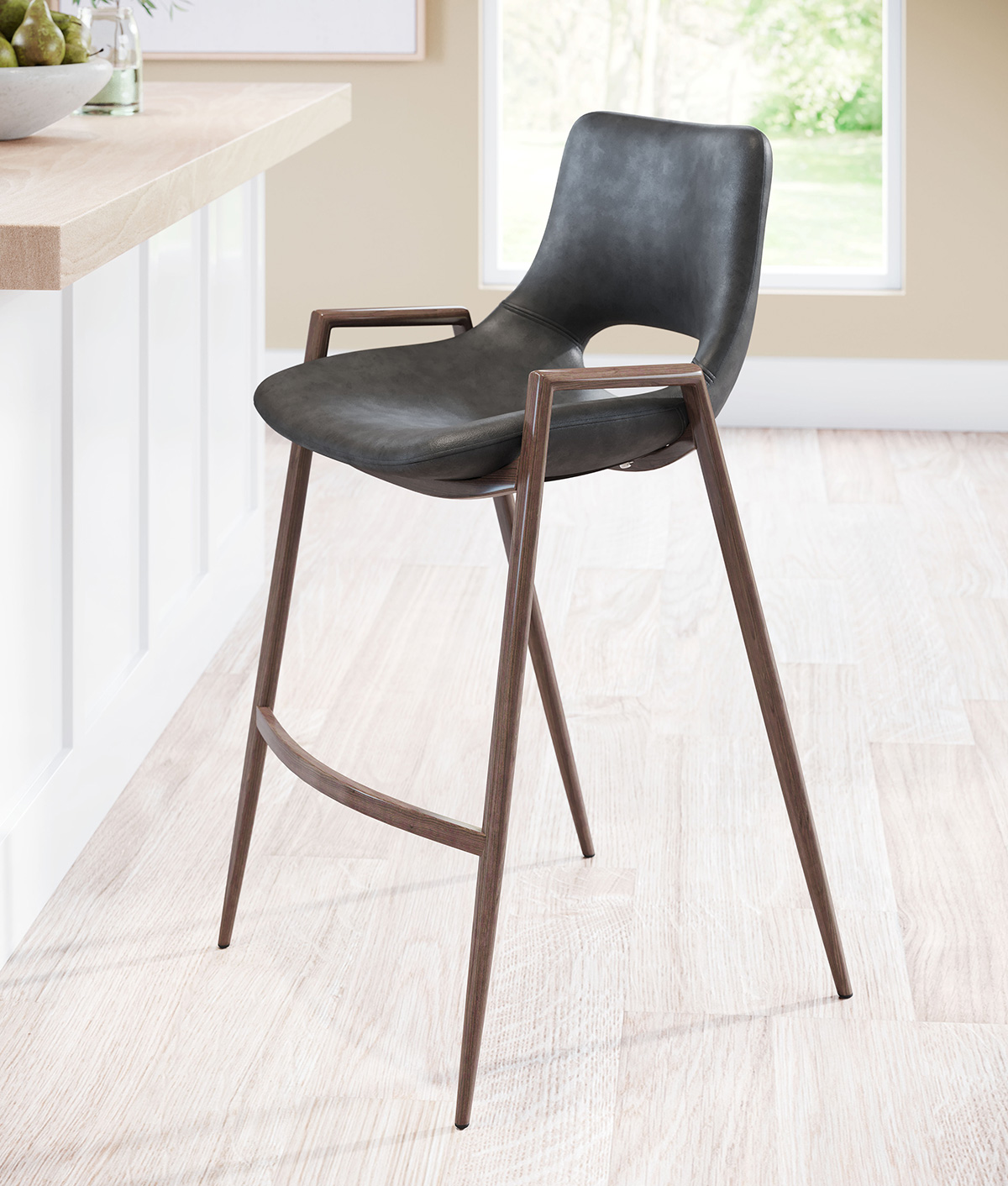 ZUO Desi Counter Chair (Set Of 2) - Black/Dark Brown