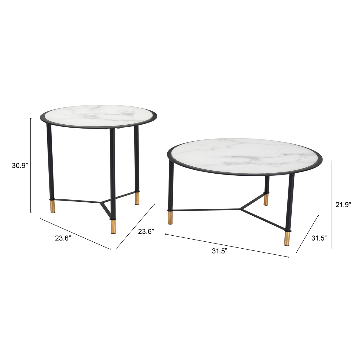 ZUO - Davis Coffee Table (Set Of 2) in Black/White/Black