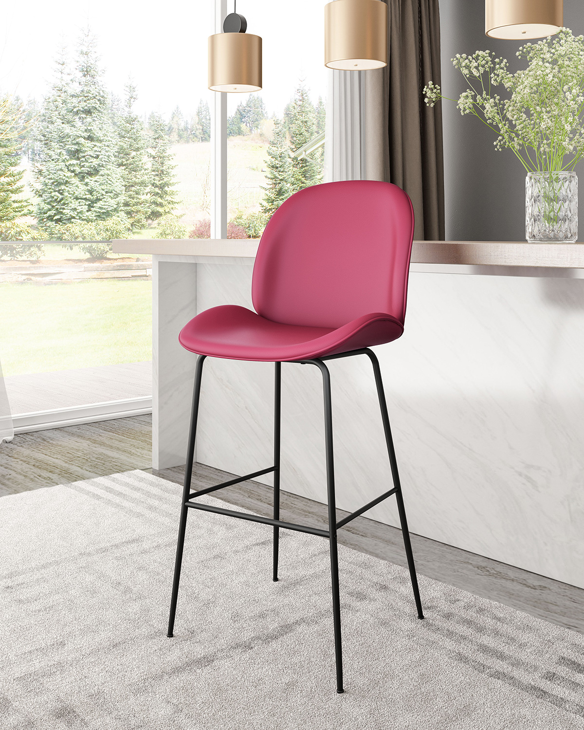 ZUO Miles Bar Chair - Red/Black