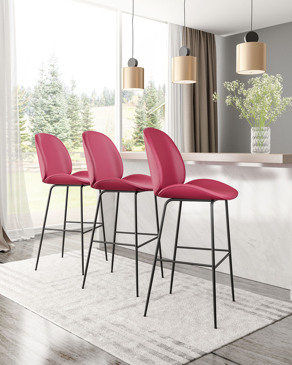 ZUO Miles Bar Chair - Red/Black