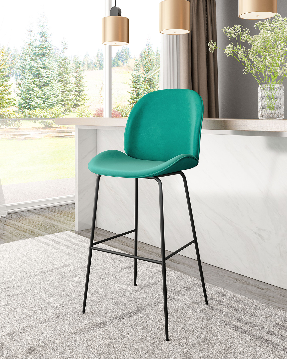 ZUO Miles Bar Chair - Green/Black