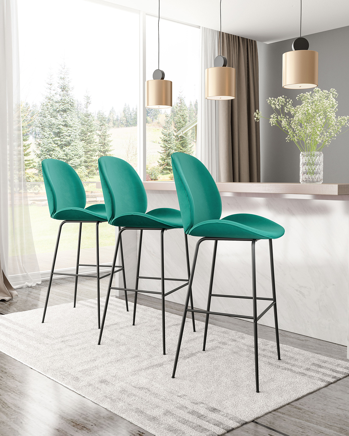 ZUO Miles Bar Chair - Green/Black