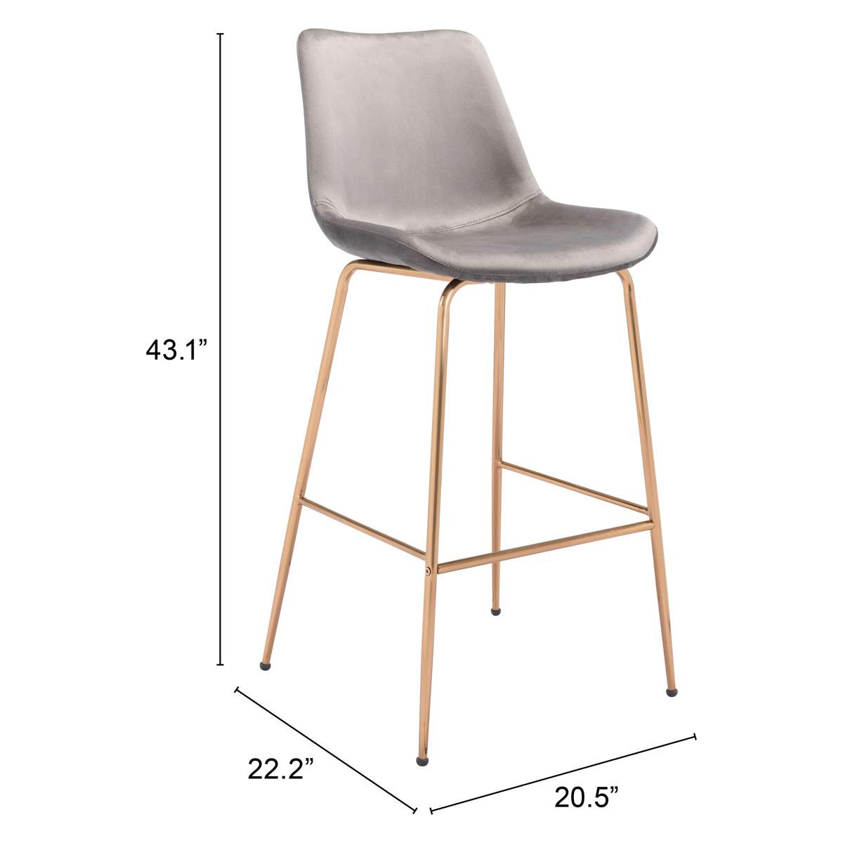 ZUO Tony Bar Chair - Gray/Gold