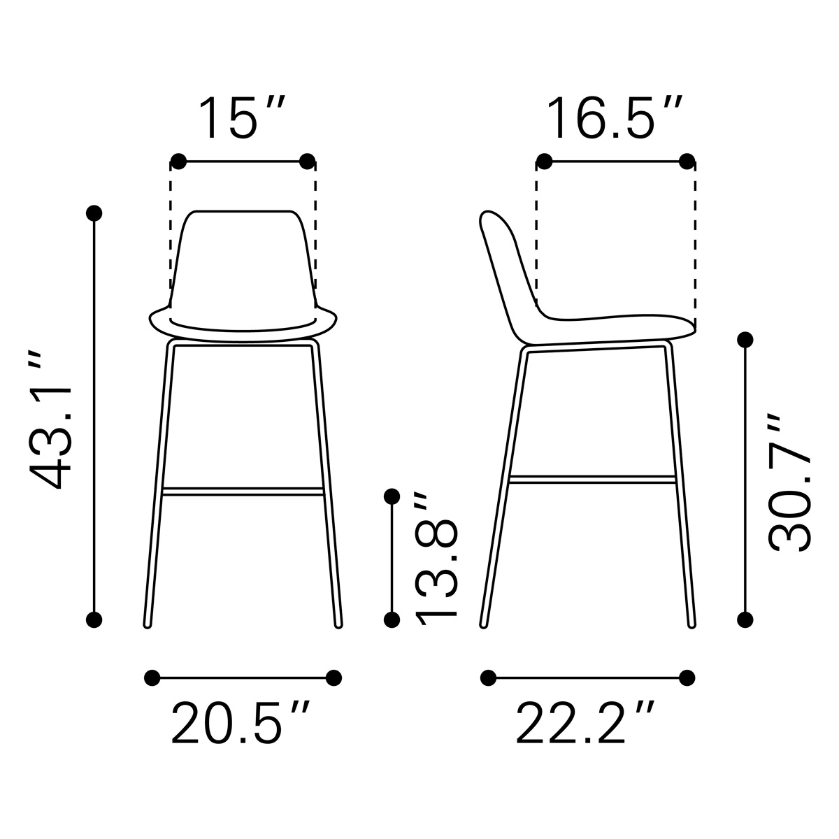 ZUO Tony Bar Chair - Gray/Gold