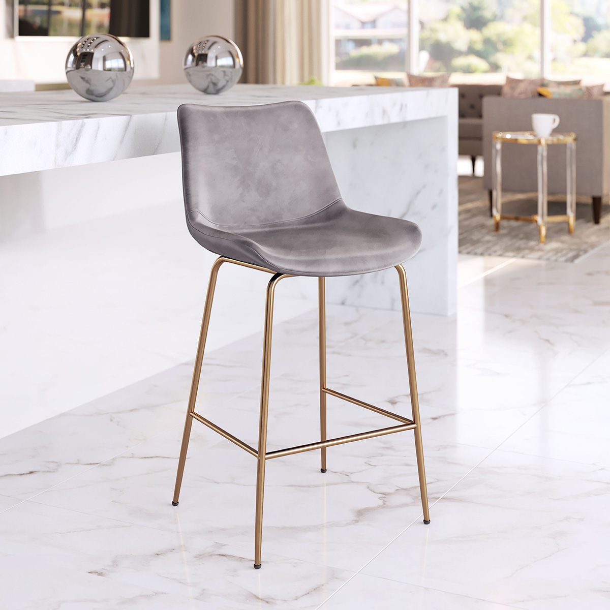 ZUO Tony Counter Chair - Gray/Gold