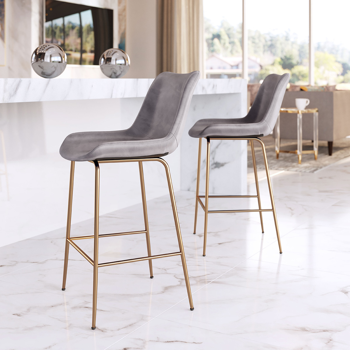 ZUO Tony Counter Chair - Gray/Gold