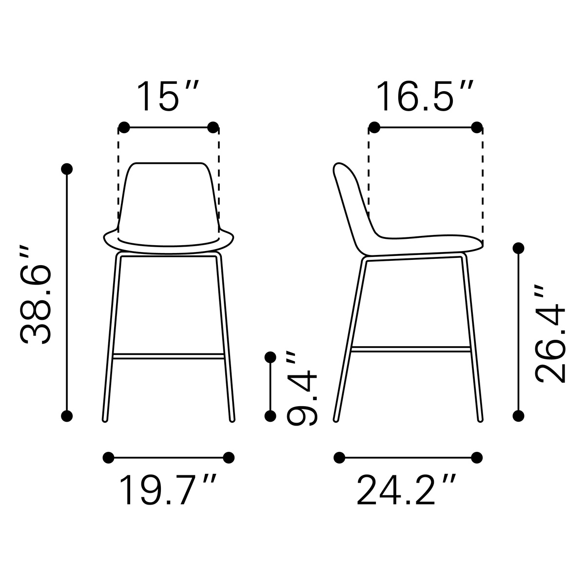 ZUO Tony Counter Chair - Gray/Gold