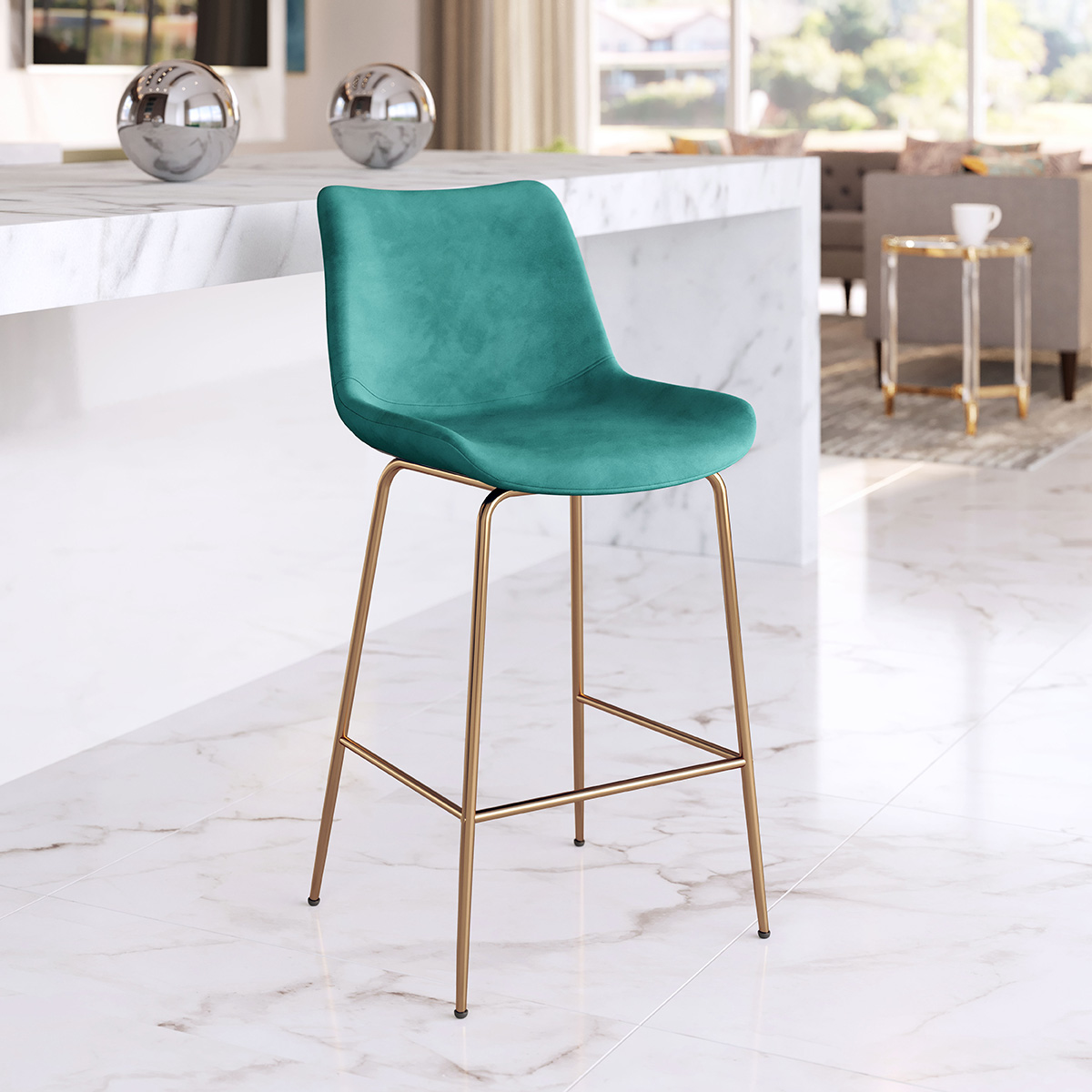 ZUO Tony Counter Chair - Green/Gold