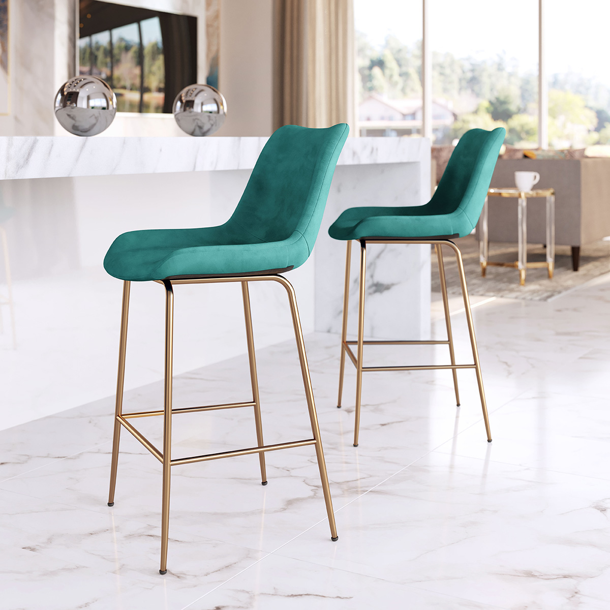 ZUO Tony Counter Chair - Green/Gold