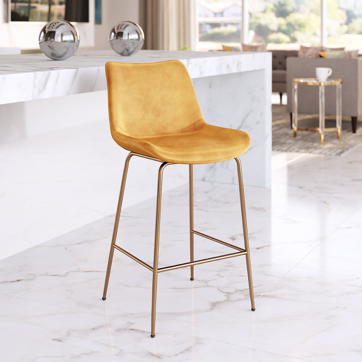 ZUO Tony Counter Chair - Yellow/Gold