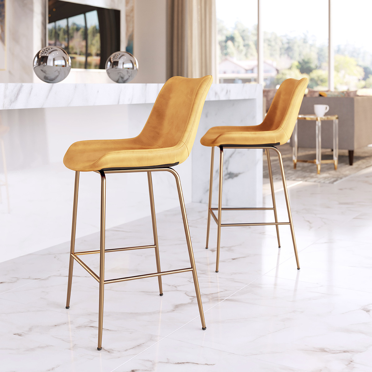 ZUO Tony Counter Chair - Yellow/Gold