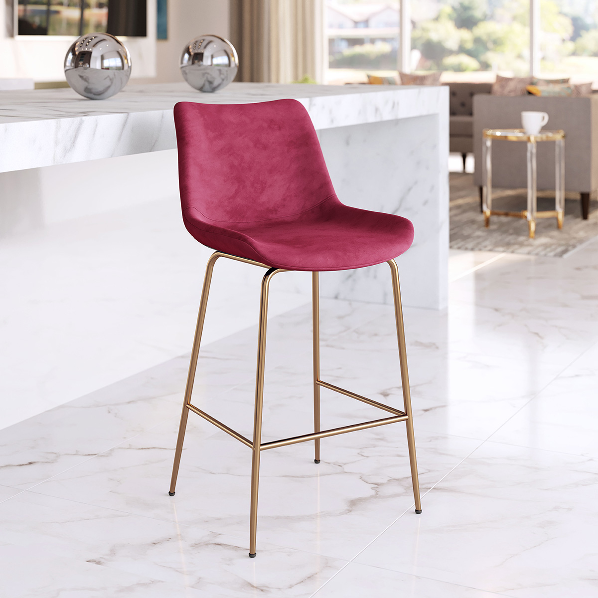 ZUO Tony Counter Chair - Red/Gold