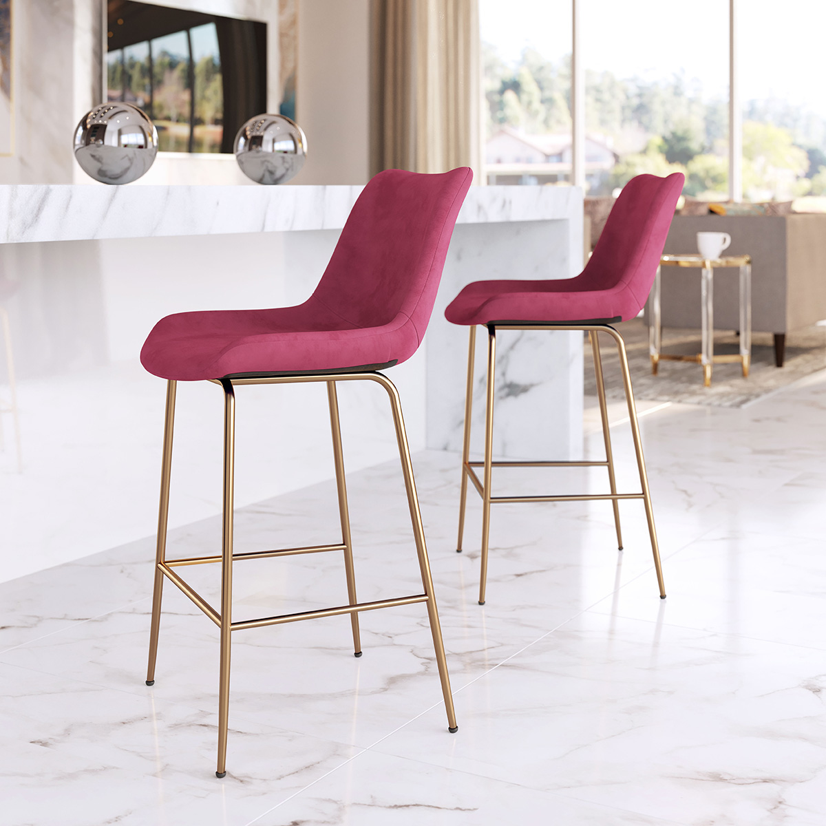 ZUO Tony Counter Chair - Red/Gold