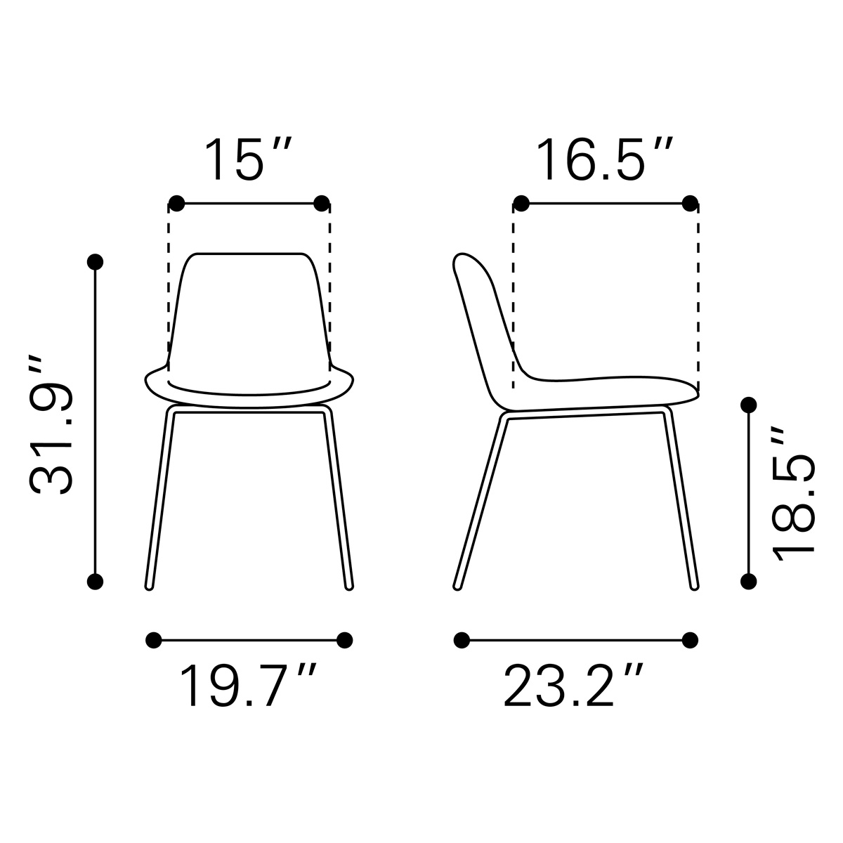 ZUO Tony Dining Chair (Set Of 2) - Gray/Gold