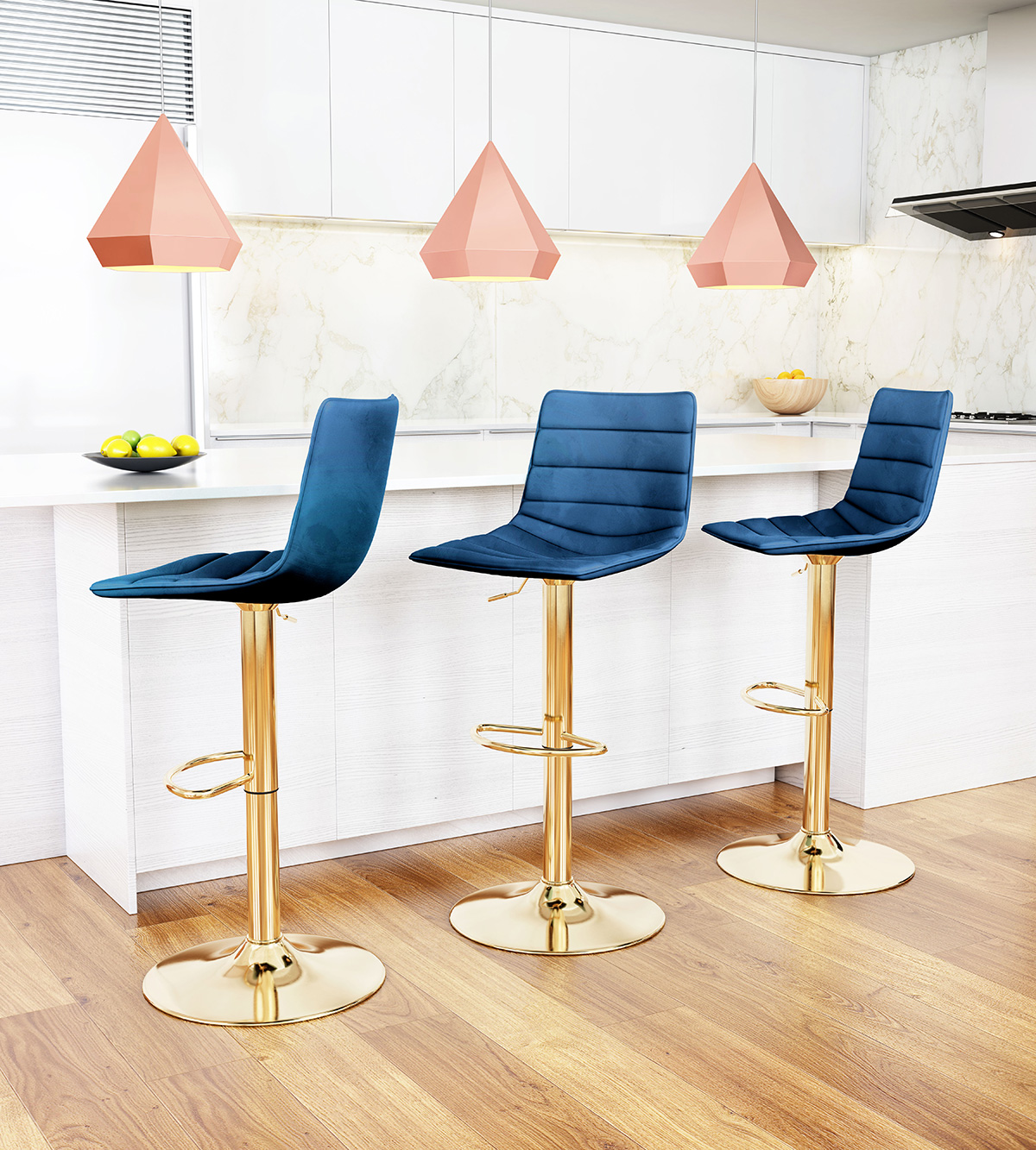 ZUO Prima Bar Chair - Dark Blue/Gold