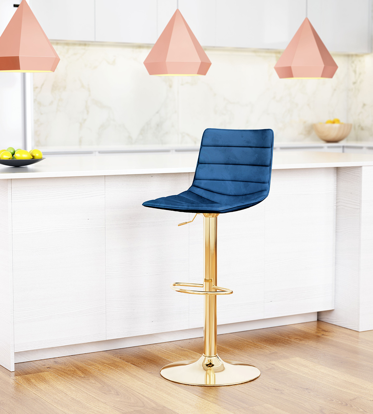 ZUO Prima Bar Chair - Dark Blue/Gold