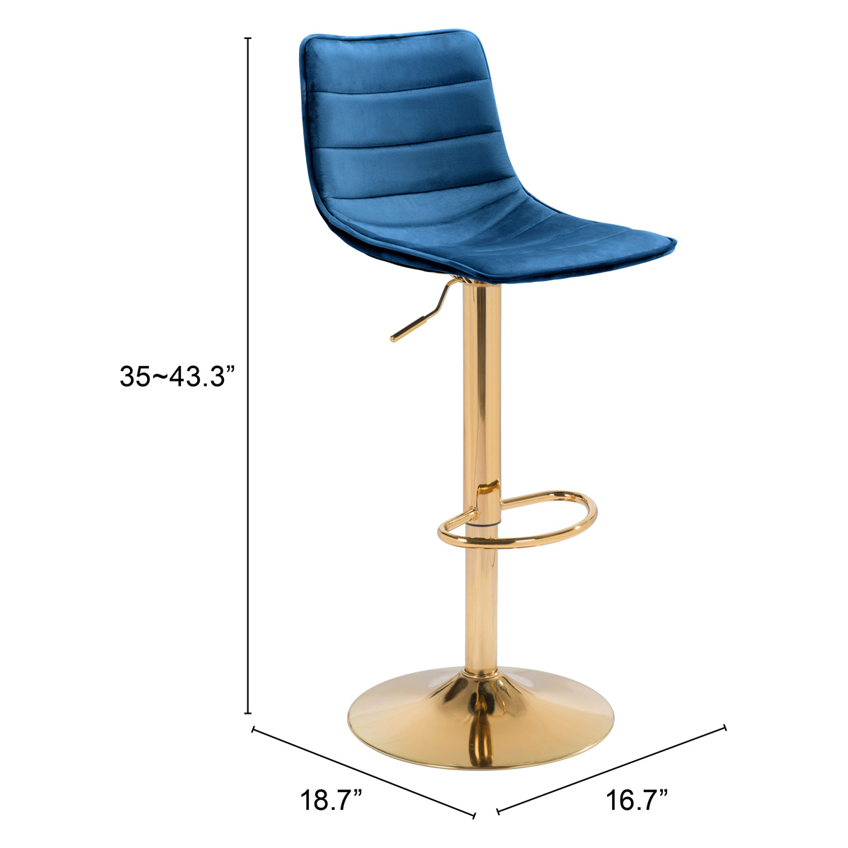 ZUO Prima Bar Chair - Dark Blue/Gold