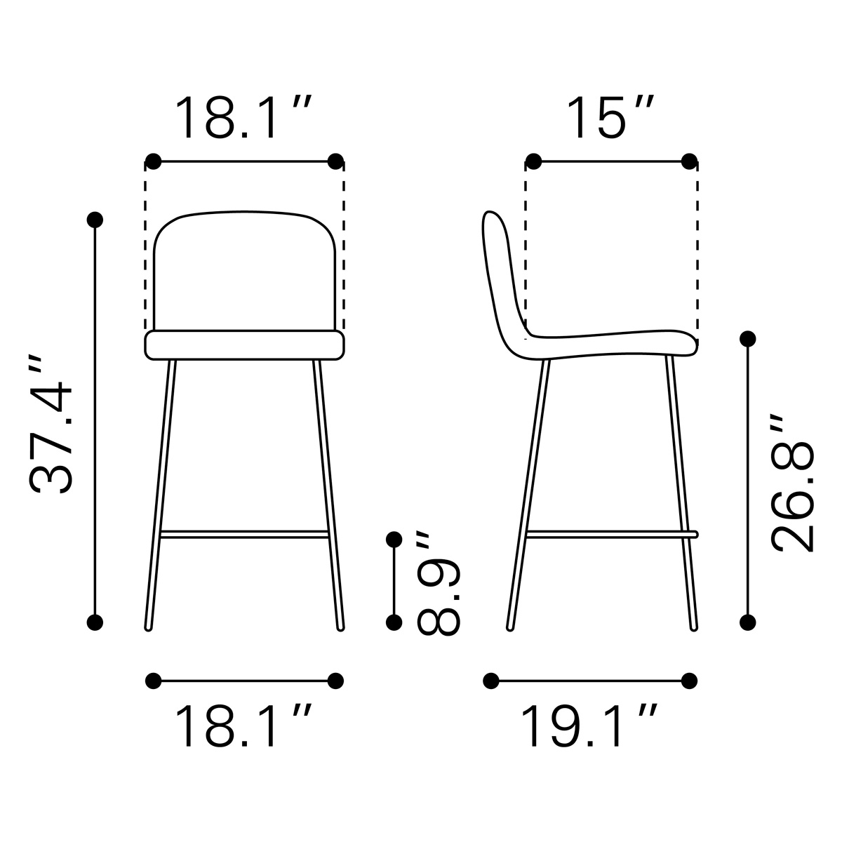 ZUO Var Counter Chair - Yellow/Black/Gold